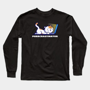 Purrcrastinator | Cute Procrastinator Pun Long Sleeve T-Shirt